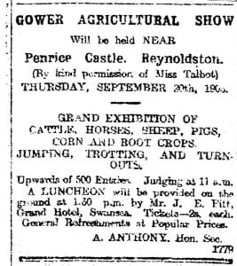 The advert for the first Gower Show.
